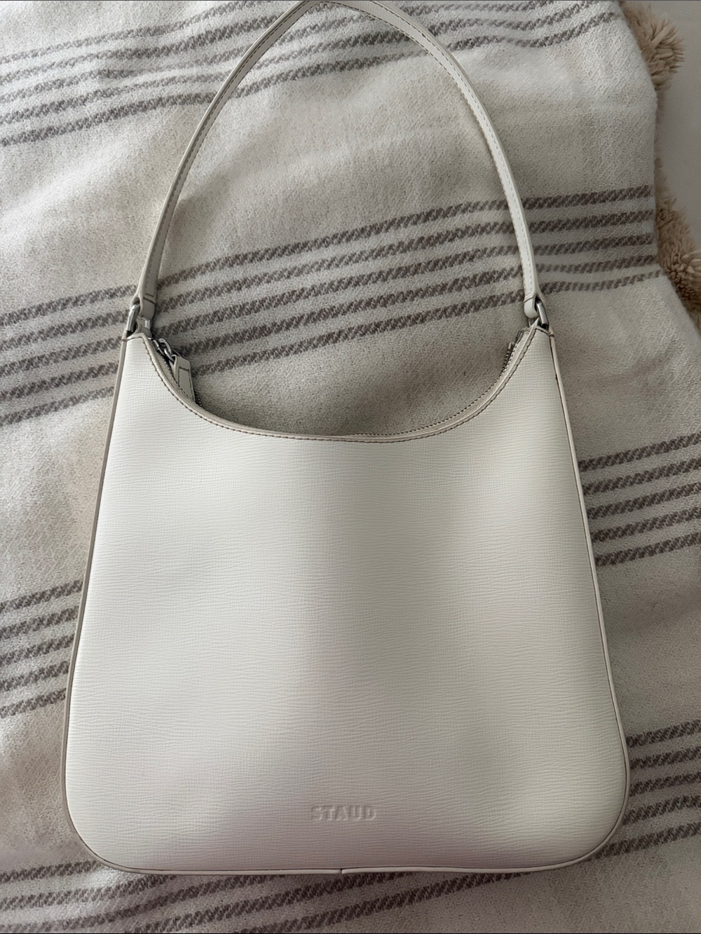 STAUD Cream Leather Hobo Shoulder Bag